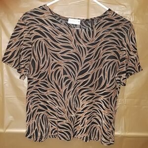 Ninety Petites Black and Gold Leaf Pattern Blouse